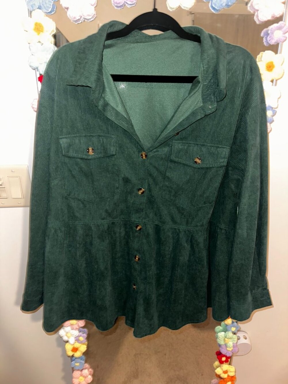 SHEIN Plus Waffle Knit Peplum Top in Emerald Green 2XL